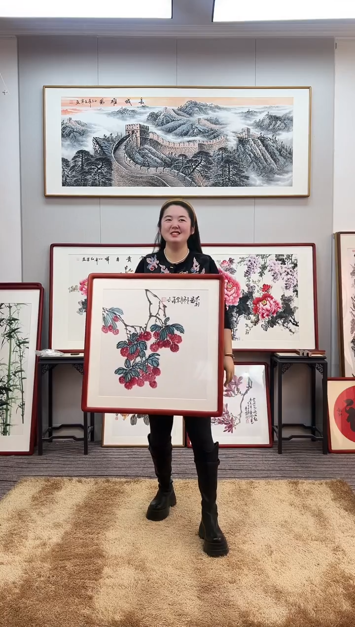国画手绘荔枝63*63尺寸