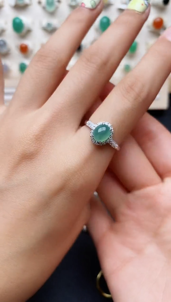 【闪购商品】翡翠戒指银S925镶嵌缅甸翡翠