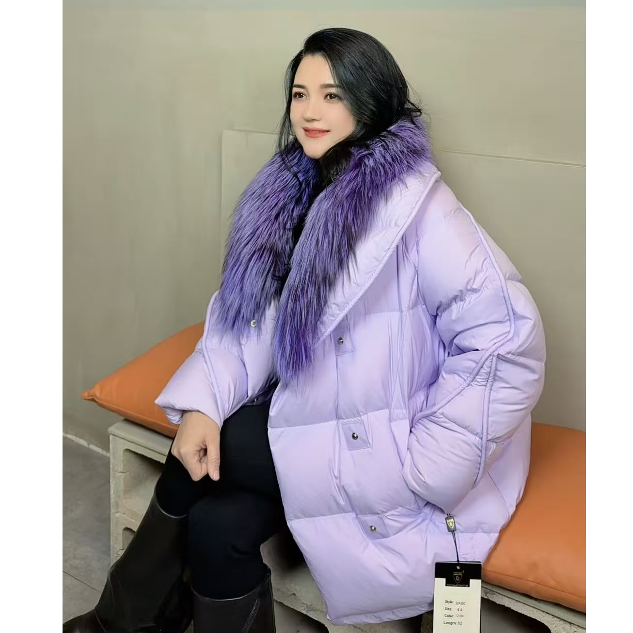 【牙生江轻奢】时尚韩版中长版百搭女士羽绒服大毛领设计师