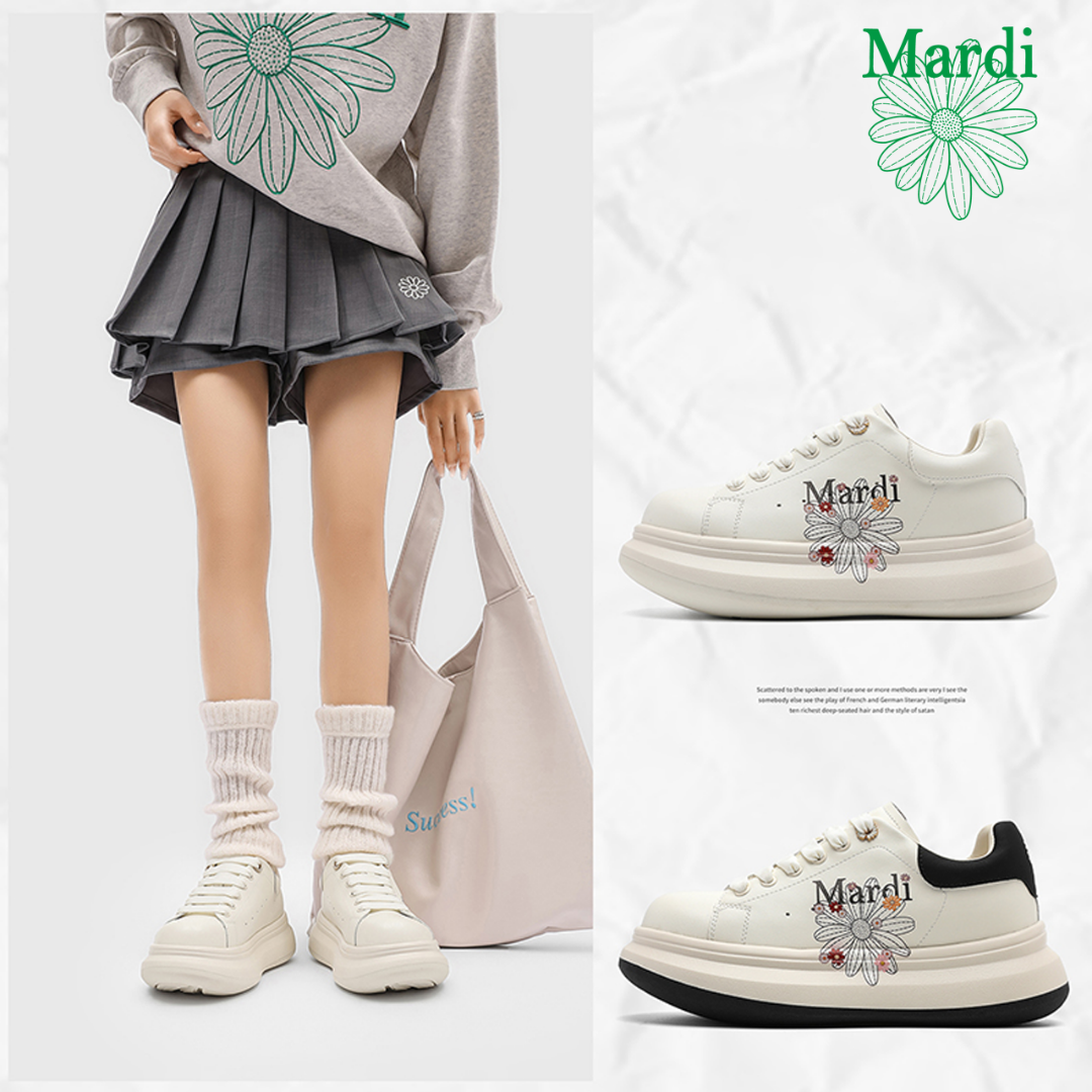 MARDI/玛尔帝冬季小雏菊厚底低帮板鞋时尚百搭潮流休闲女鞋小白鞋