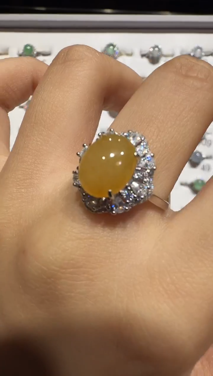 银S925镶嵌戒指翡翠925银镶翡翠戒指镶嵌85