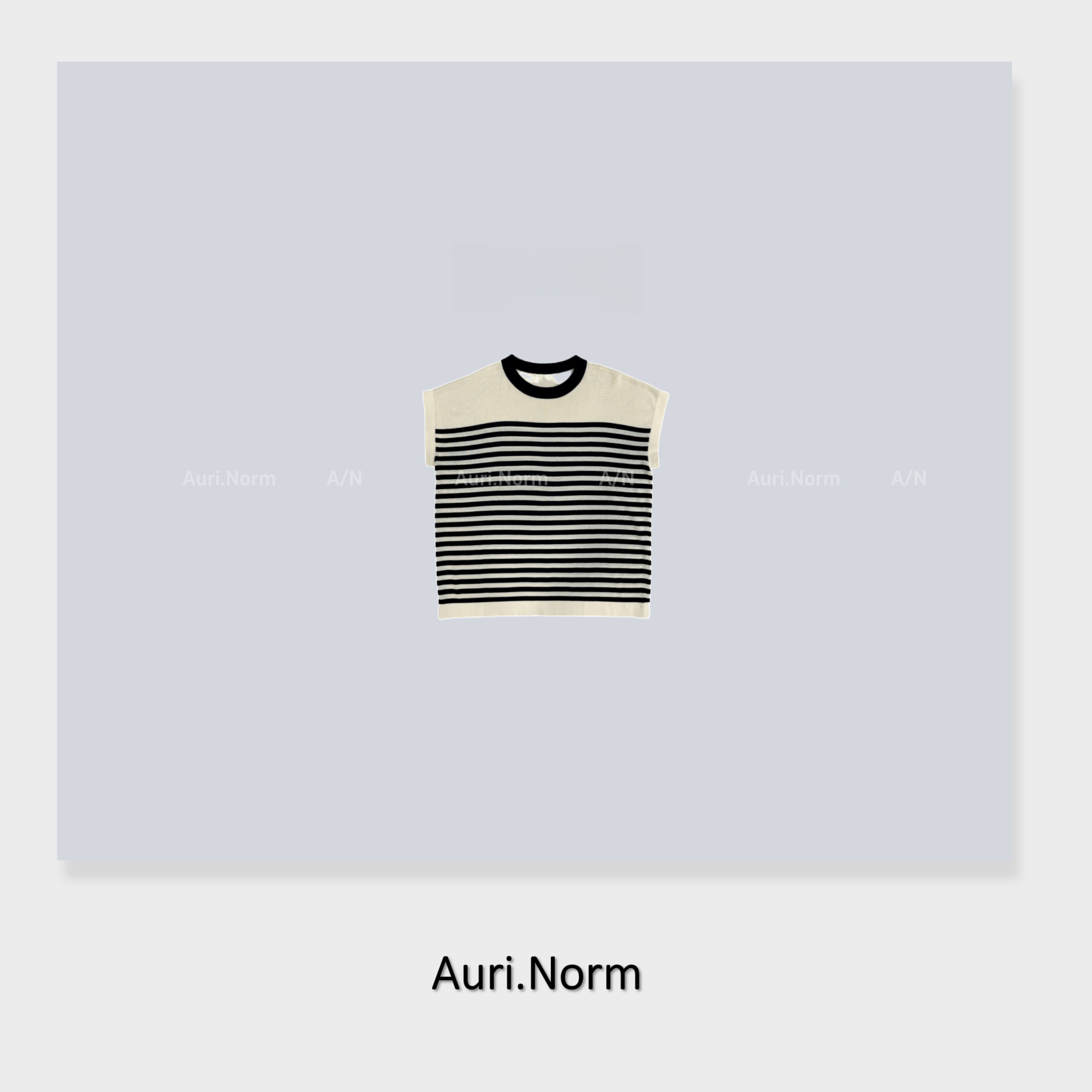 Auri.Norm【小飞袖】米杏藏青色条纹T恤小众设计师特别款