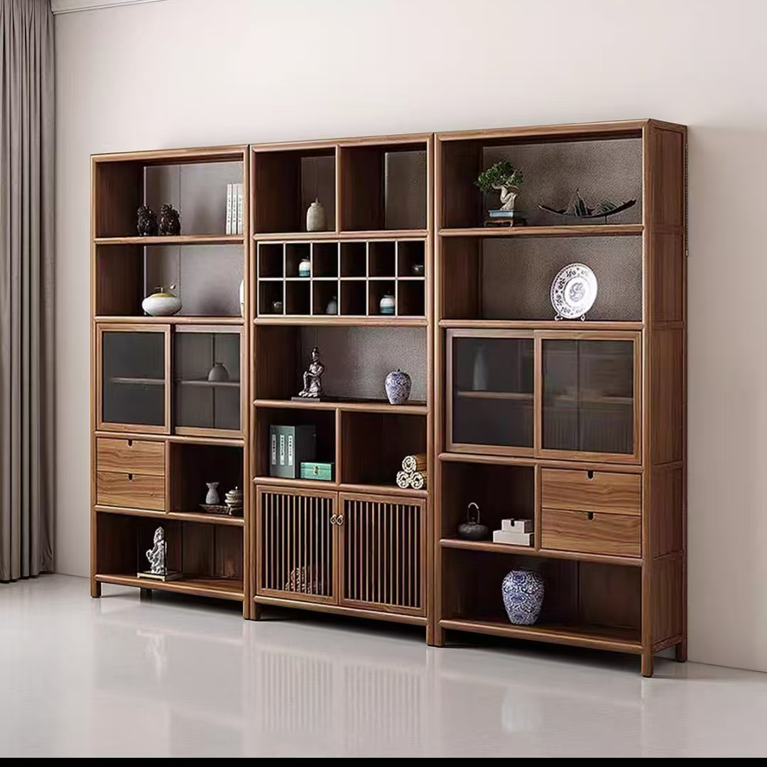 新中式老榆木实木博古架家用多宝阁置物架客厅书架茶室禅意组合柜