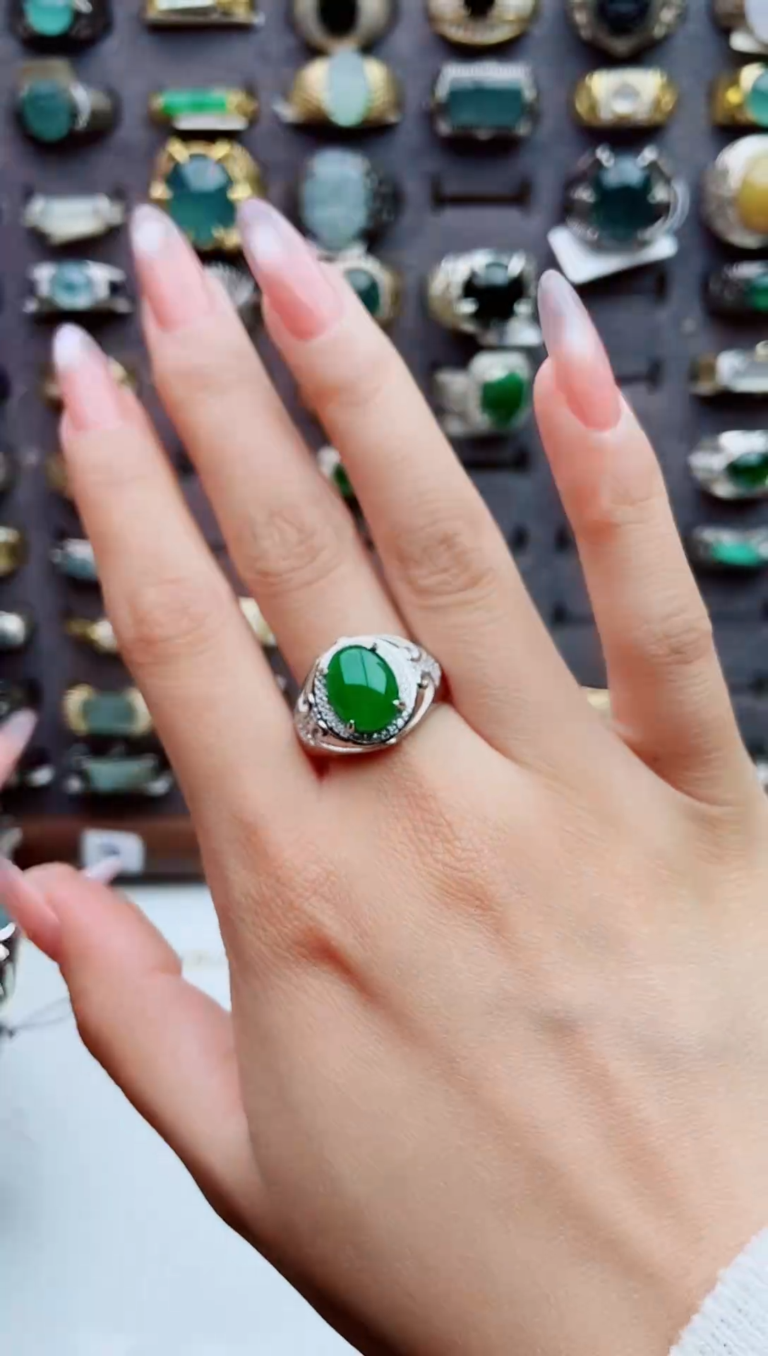 银S925镶嵌戒指翡翠天然翡翠男戒