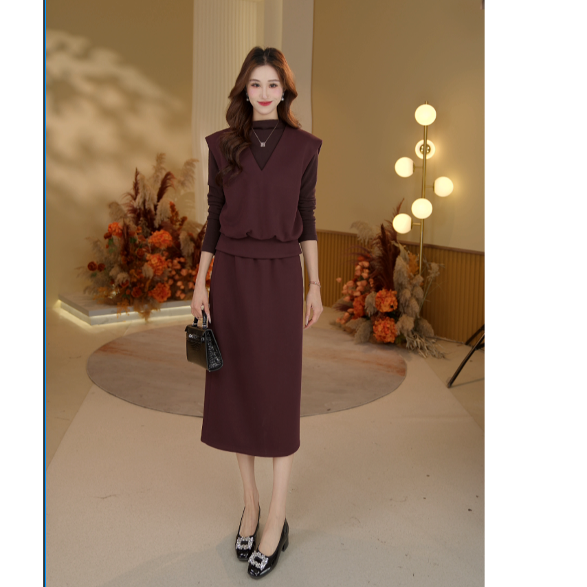 JY安娜蔻KTFD420129秋冬2025新款收腰宽松显瘦针织套装