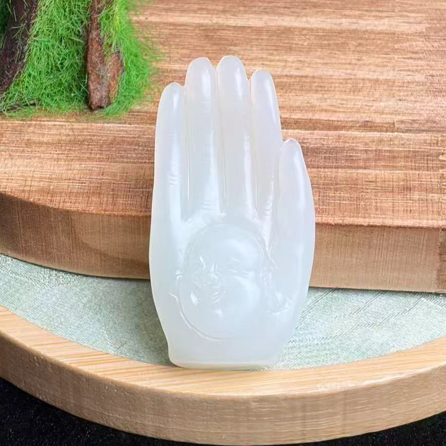 和田玉白玉佛手挂件D021