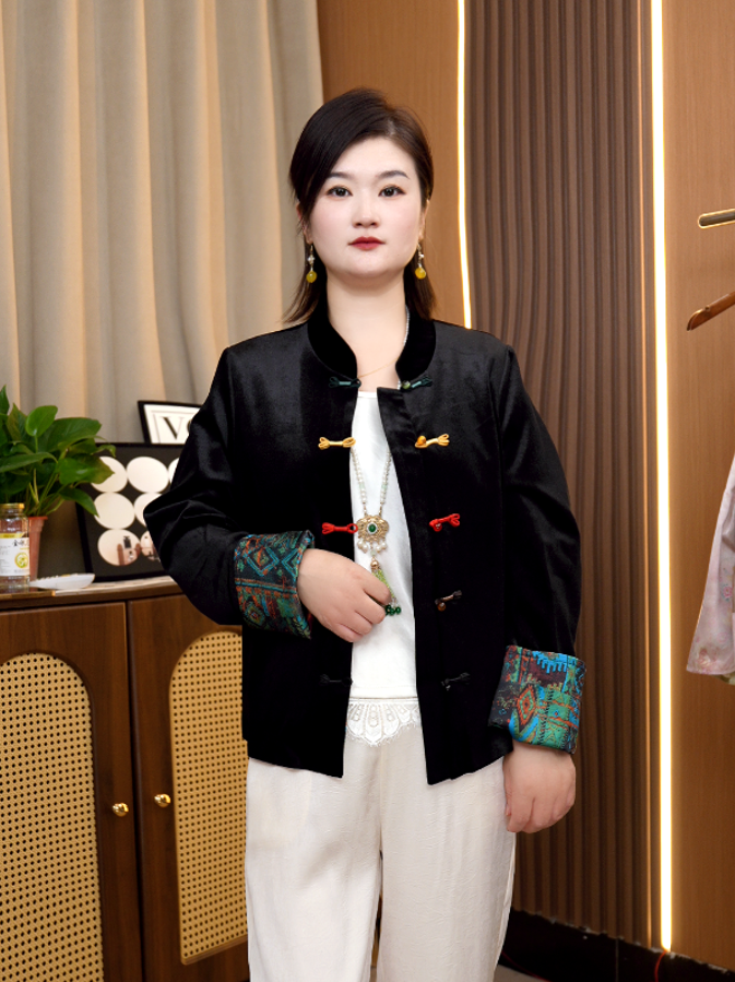 新中式时尚提花女装国风丝绒气质女装两面穿外套