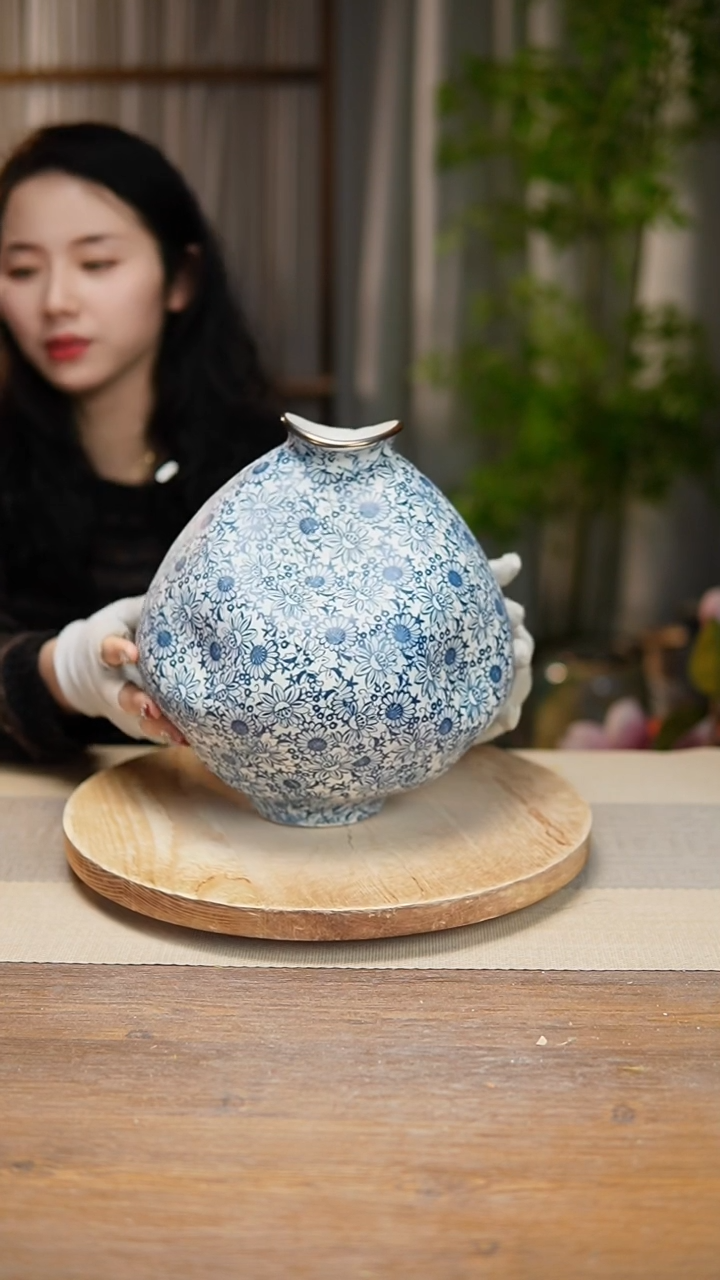 【闪购商品】陶瓷  花器青花瓷向日葵大肚