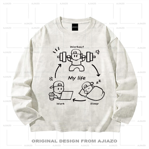 老狗十三【My life】纯棉扎染长袖T恤 秋冬休闲男女同款百搭上衣