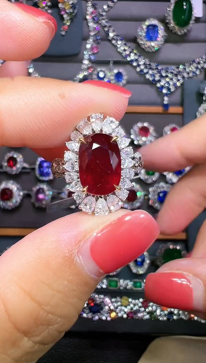 18K金镶嵌戒指红宝石4.03ct/AIGS/无烧鸽血红