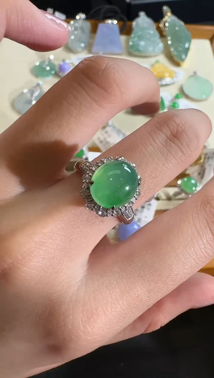 【闪购商品】翡翠戒指18K金镶嵌【源头工厂】钻石镶嵌