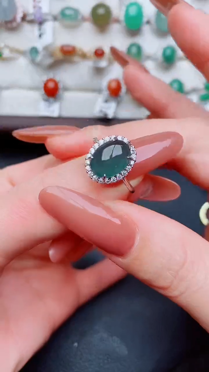 银S925镶嵌戒指翡翠...