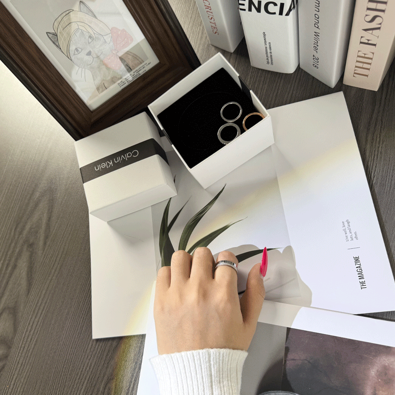 【CC专属】Calvin Klein/卡尔文·克雷恩银色钢戒镶钻款对戒情侣戒指