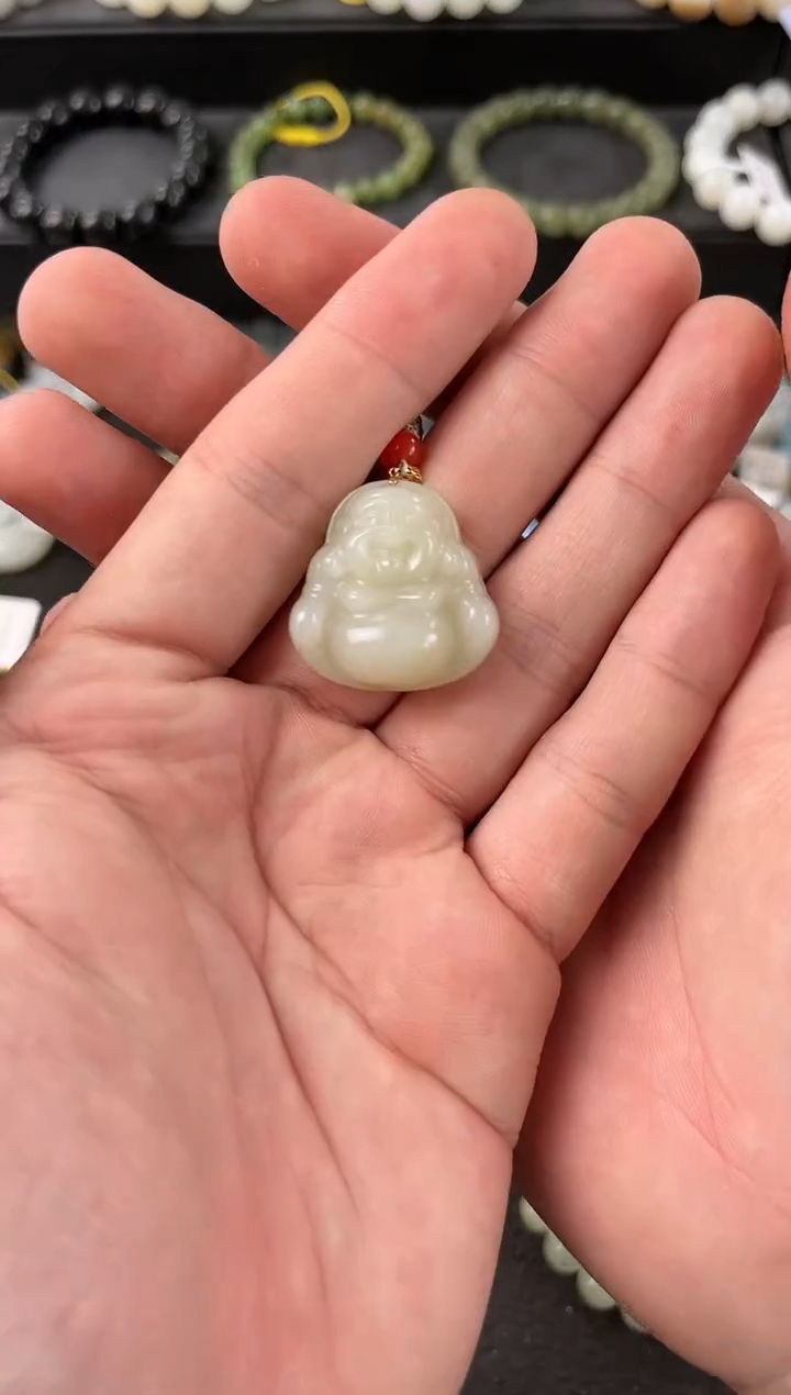 【闪购商品】和田玉吊坠未镶嵌且末青白佛公吊坠微色差