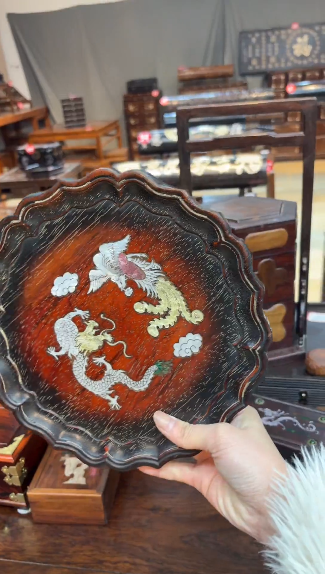 小叶紫檀圆形茶盘