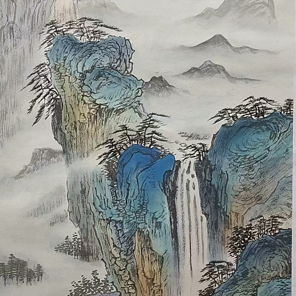 精品-朱雪林-四尺三开-翠山飞瀑-图