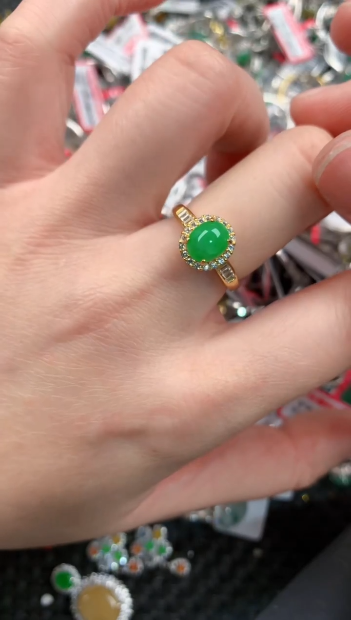 银S925镶嵌戒指翡翠777      1