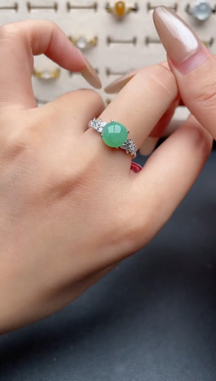 银S925镶嵌戒指翡翠一物一证一礼盒