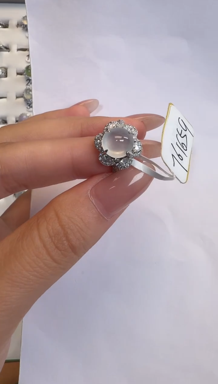 银S925镶嵌戒指翡翠通体925银镶缅甸A货翡翠戒指135