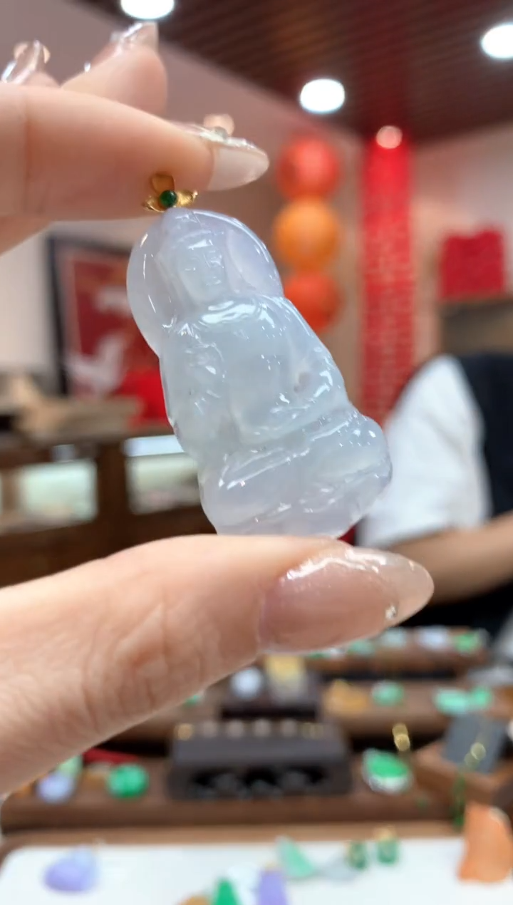 【闪购商品】翡翠吊坠(不含链)18K金镶嵌观音