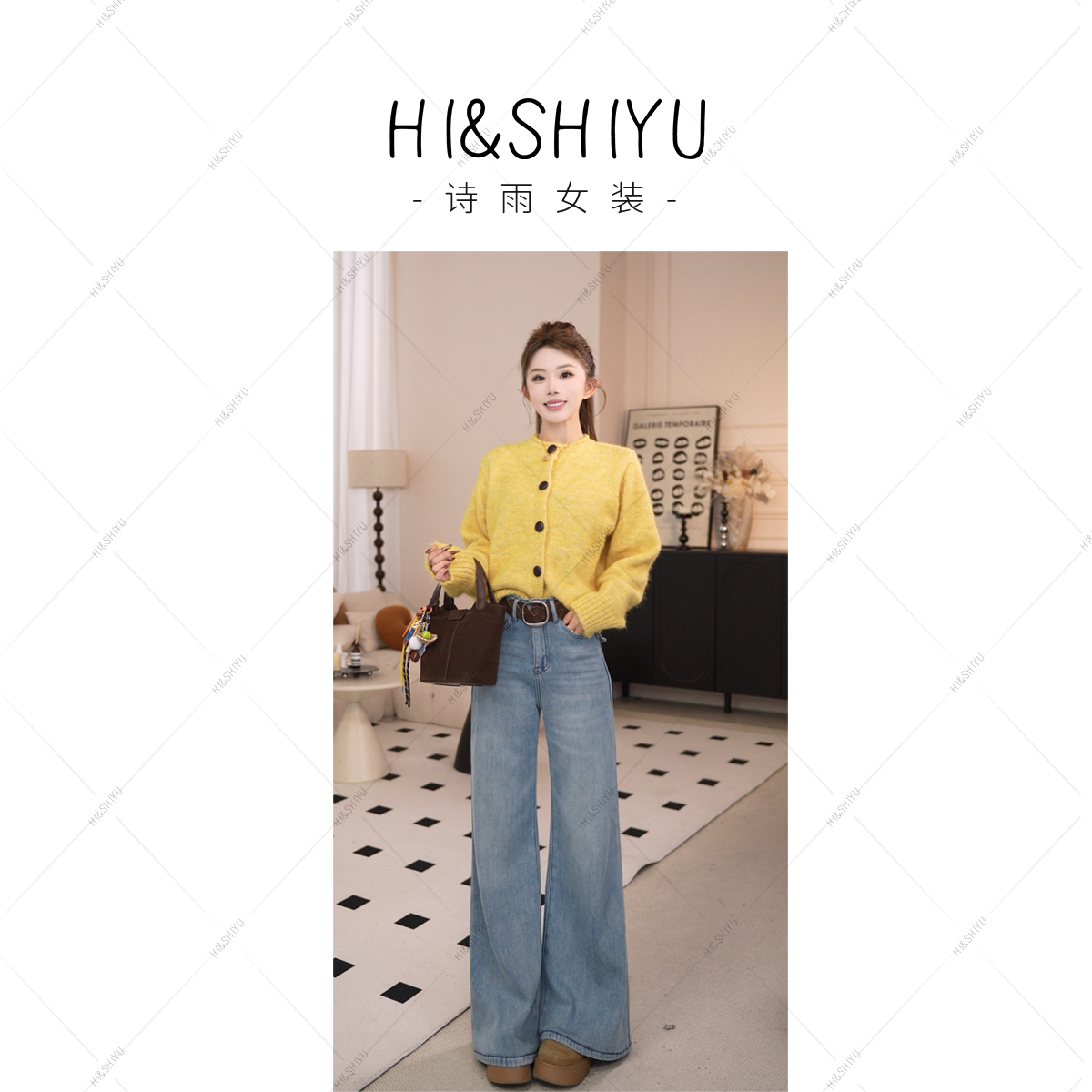 HISHIYU 2025冬装新款加厚加绒显瘦修身微喇牛仔送腰带TPB9028