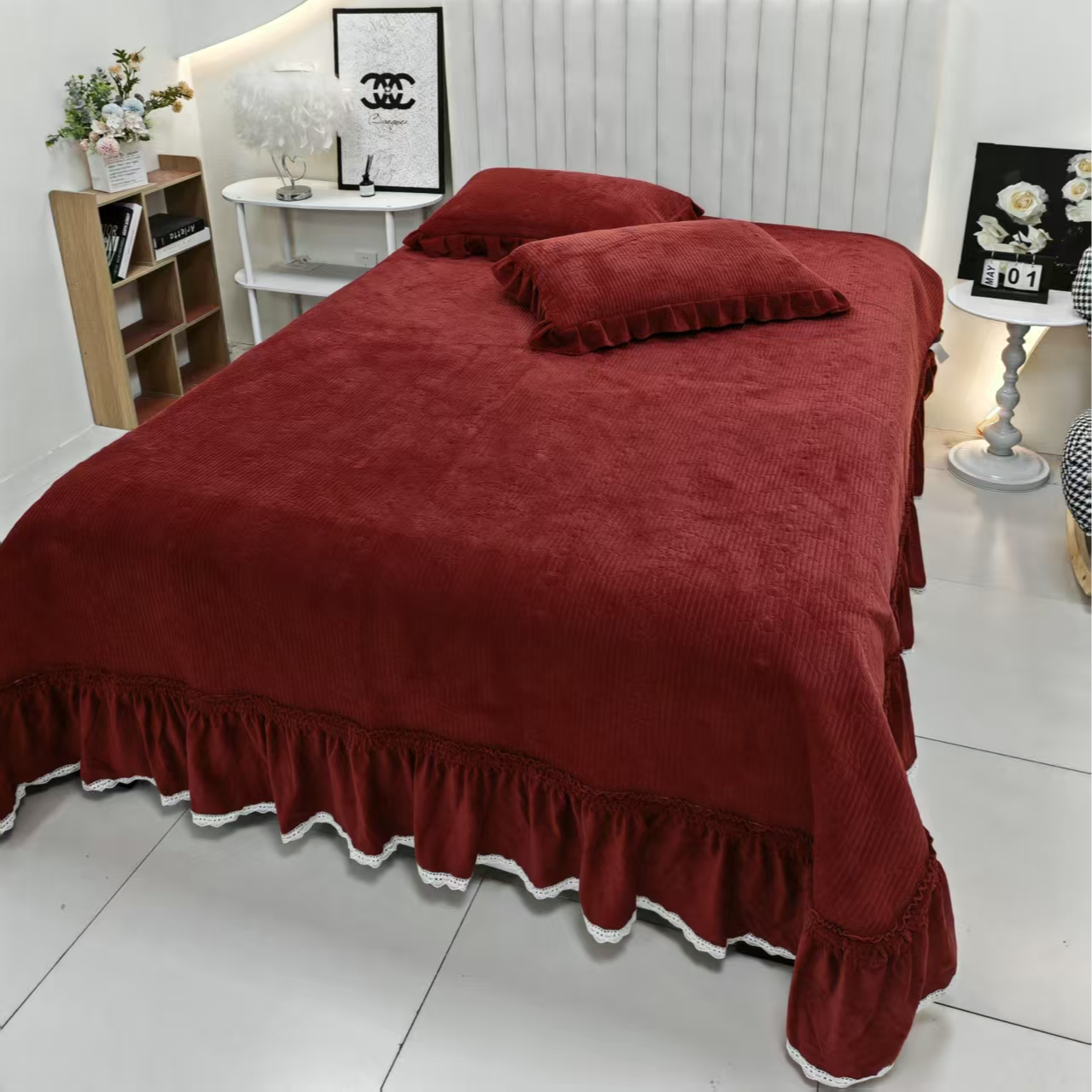 纯色轻奢婴儿绒双面加厚床裙单床盖结婚四季夹棉防滑高档【黄一恒】