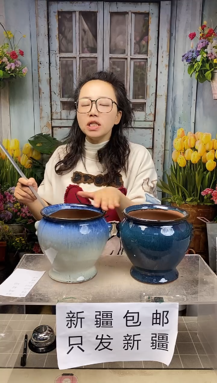 【闪购商品】红陶白蓝蓝收底陶盆2个装