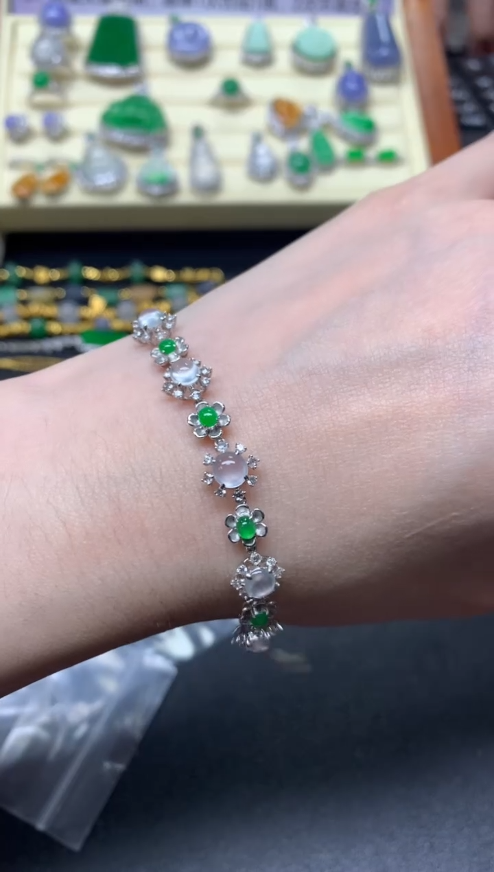 【闪购商品】翡翠手链18K金镶嵌手链|9000+900