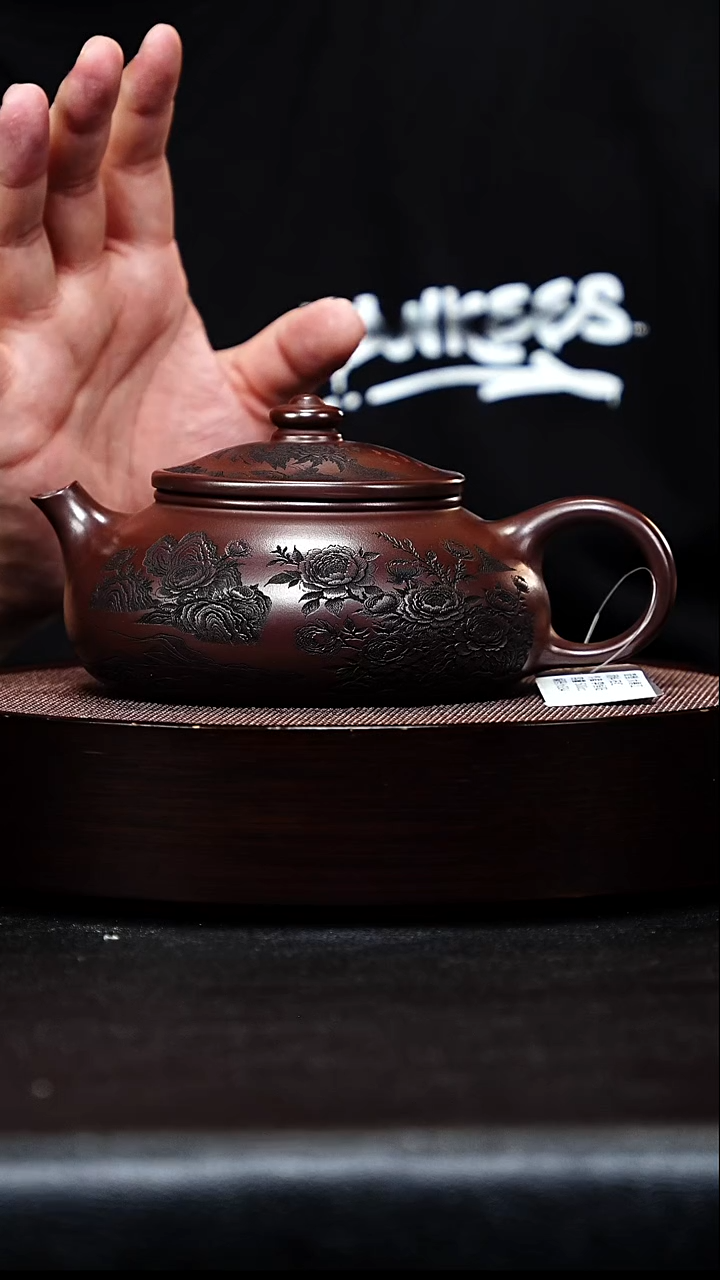 茶壶紫砂宜兴紫砂 山水花鸟寒江 石红