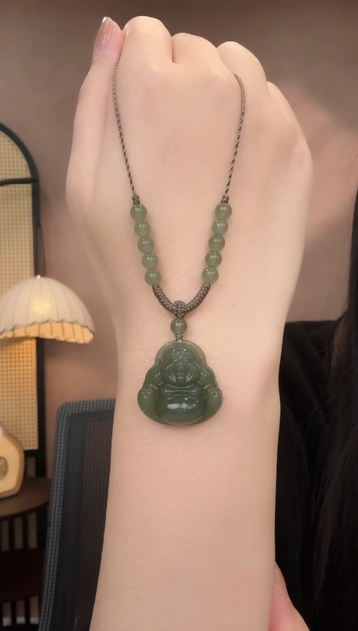 吊坠(赠链)未镶嵌和田玉25mm高冰湖水绿专柜款大肚佛25*25*9.5