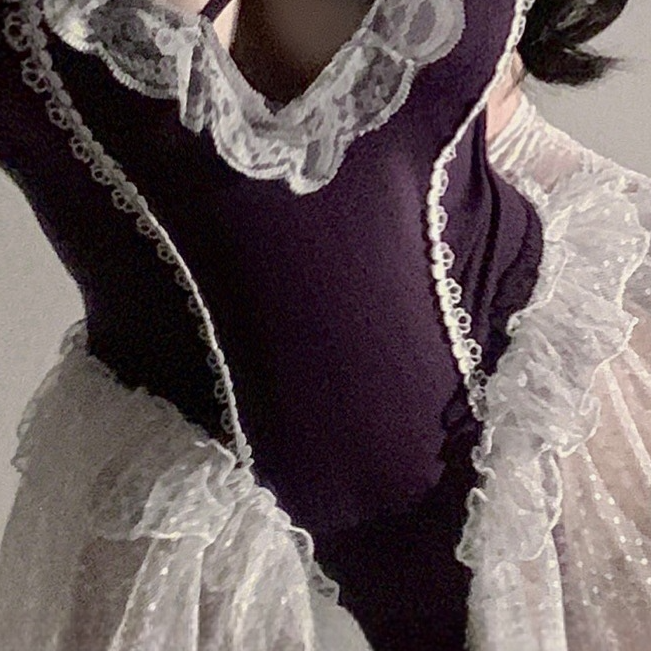 【BWZY】网红同款性感连衣裙网纱蕾丝透视T372