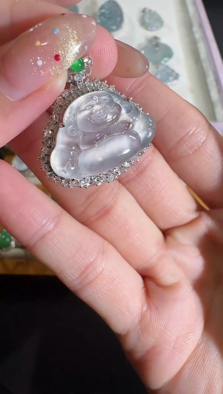 【闪购商品】翡翠吊坠(不含链)18K金镶嵌【源头工厂】钻石镶嵌