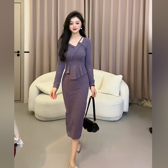 【小米】秋冬新款名媛法式气质收腰显瘦设计感连衣裙YYMYF53730