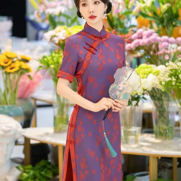 3213白幼秀[京派设计师款]全开襟古法真丝旗袍复古气质优雅提花