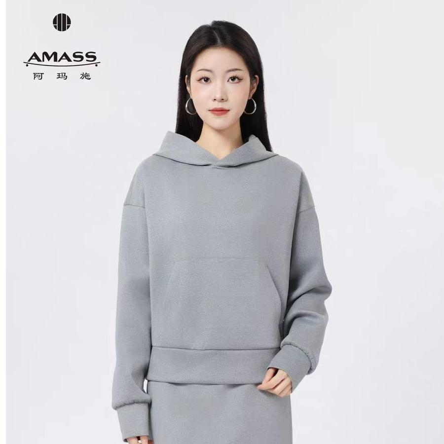阿玛施AMASS【极致灰】时尚潮牌连帽宽松休闲长袖卫衣530046