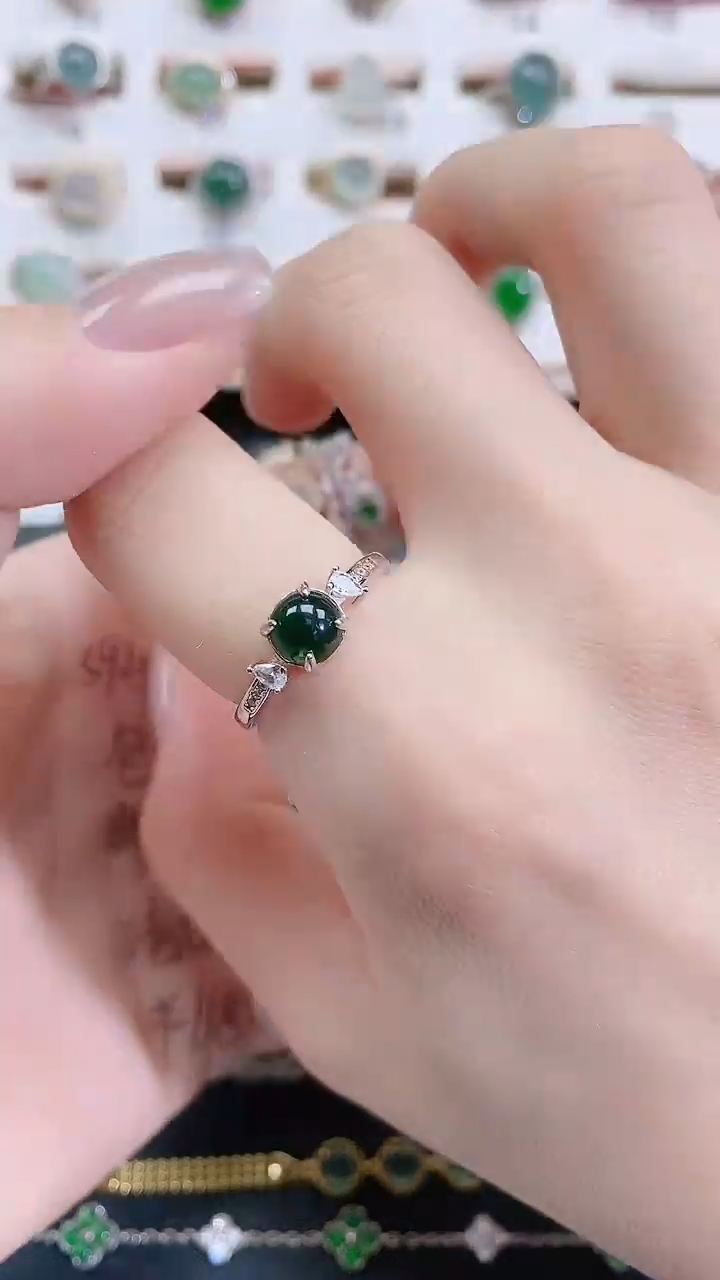 银S925镶嵌戒指翡翠天然翡翠