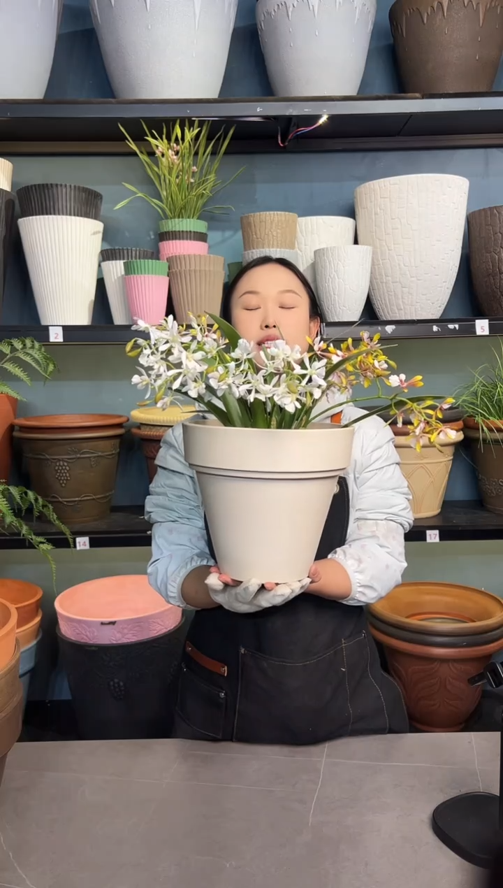 25.5*22/OT25/白色镜面手工拉丝花盆外贸尾单