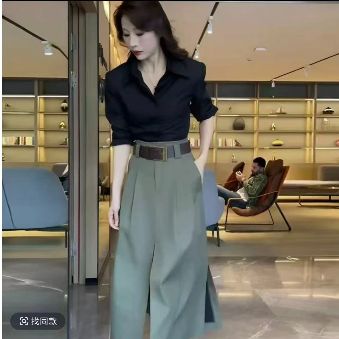 现货秒发----御姐套装秋季时尚百搭气质衬衫长袖开叉半身裙两件套
