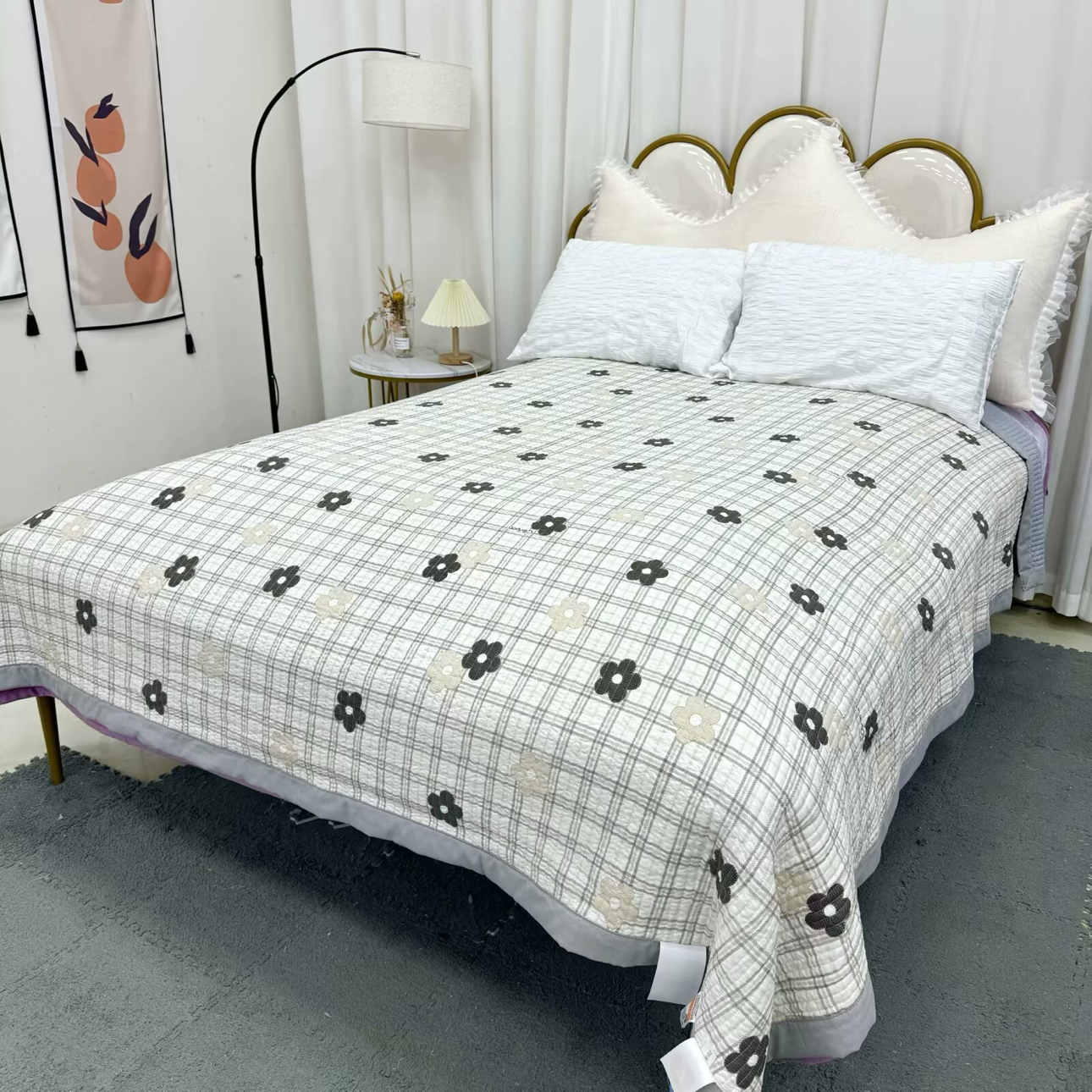 【墨花朵朵】200*230cm 水洗棉床盖 