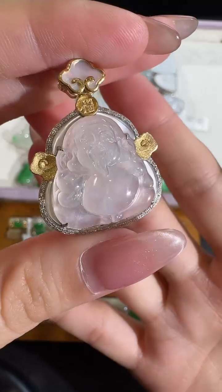 【闪购商品】翡翠吊坠(不含链)18K金镶嵌【源头工厂】钻石镶嵌