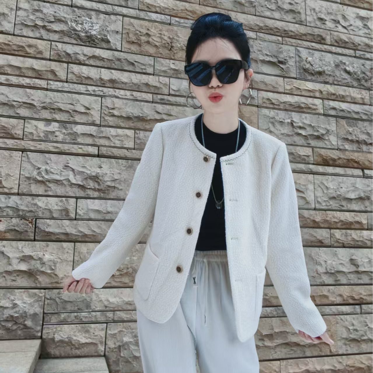 圆领直下摆薄款短外套轻奢上衣春季秋季法式秋冬小香风