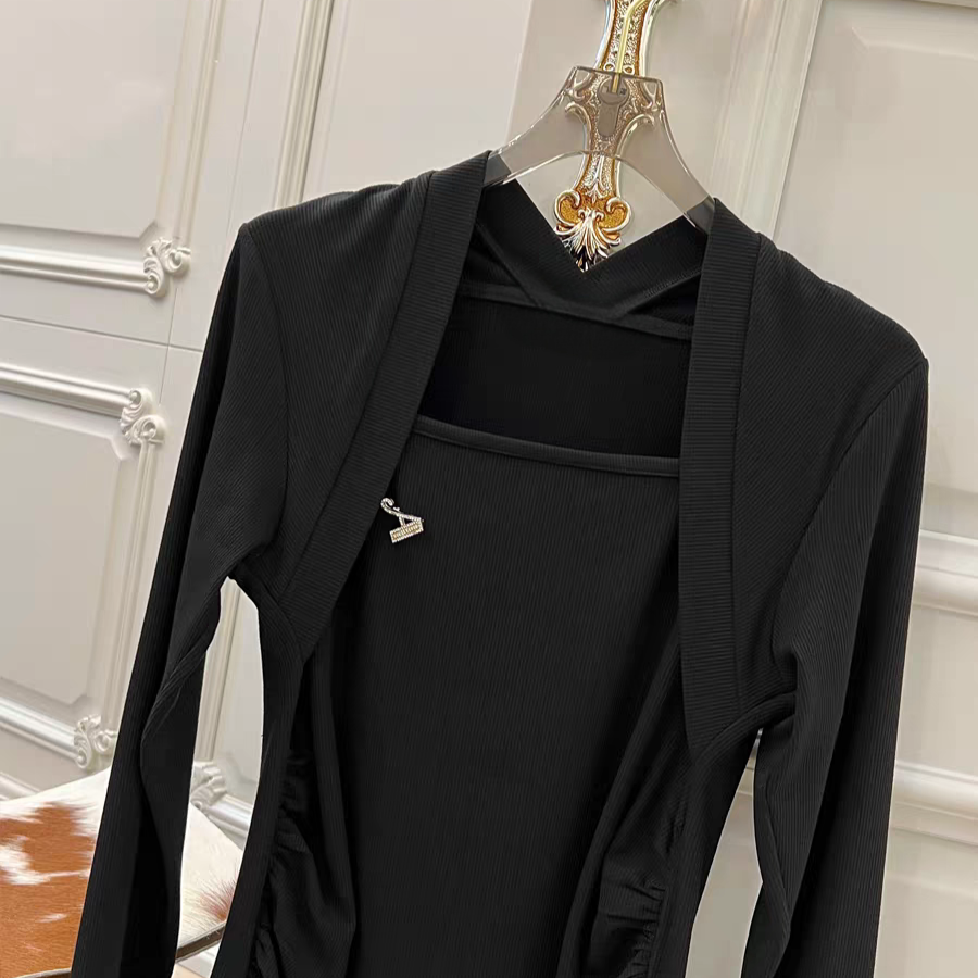 10124两色设计百搭打底上衣M～2XL【C3】长袖黑色