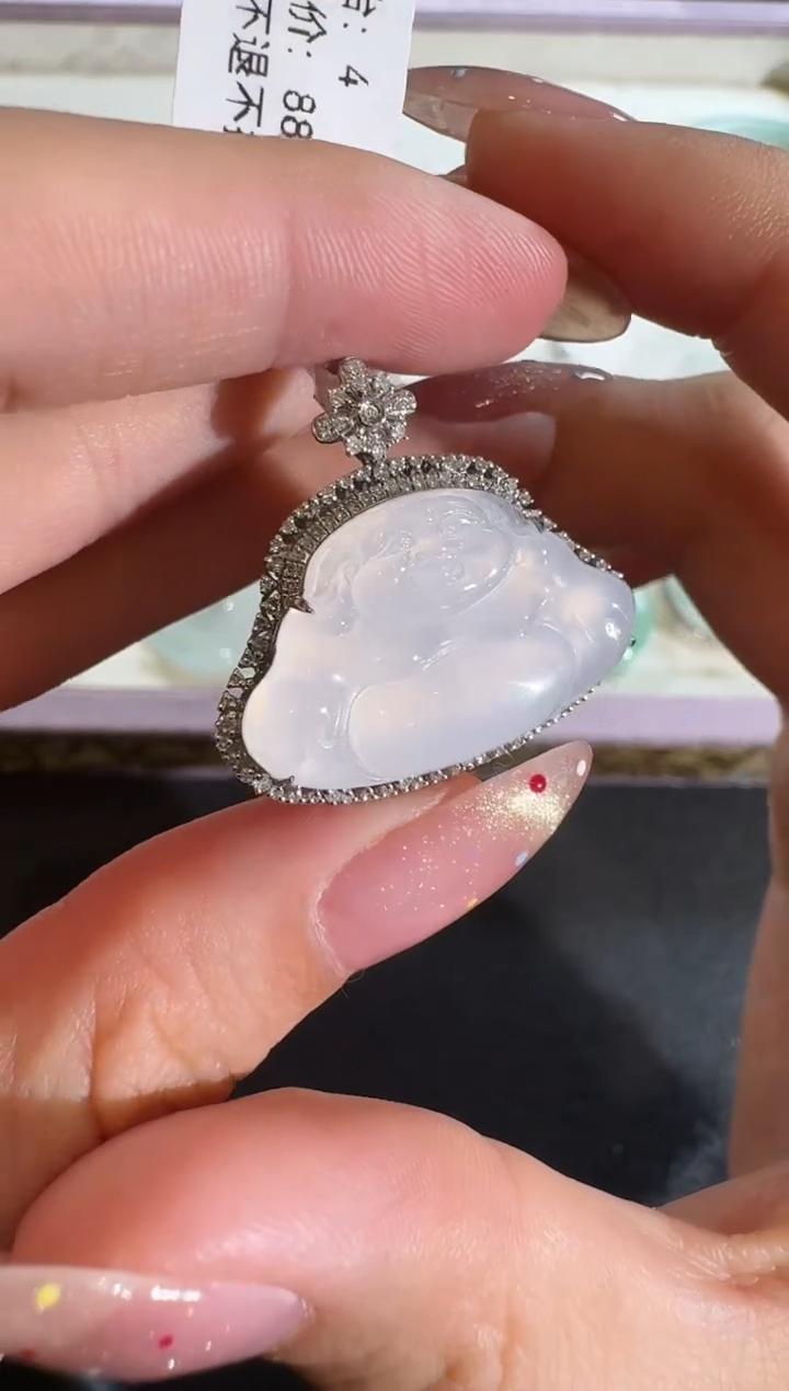 【闪购商品】翡翠吊坠(不含链)18K金镶嵌【源头工厂】钻石镶嵌佛公