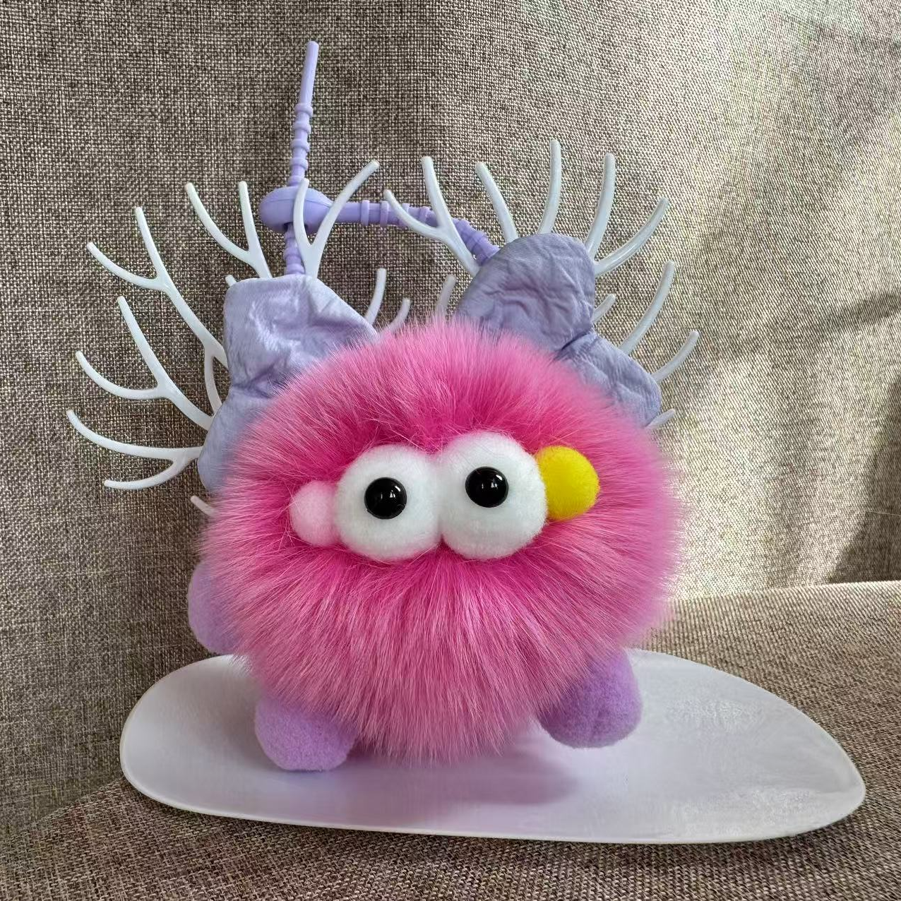 生日礼物女生可爱真狐狸毛大眼萌包挂件毛绒丑公仔挂饰包包挂件