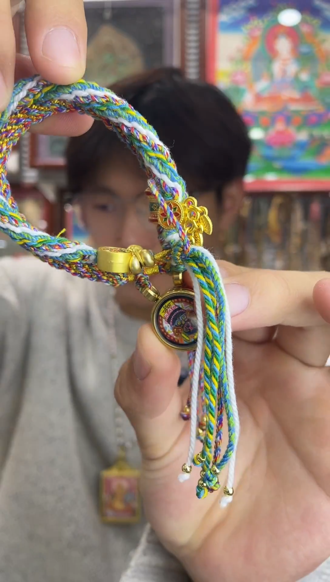 手链凉*红扎基纯手绘唐卡（非质量问题 不退不换）配绿绳子