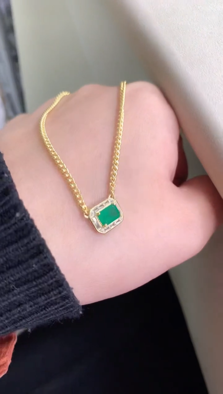 【闪购商品】祖母绿颈饰银S925镶嵌项链