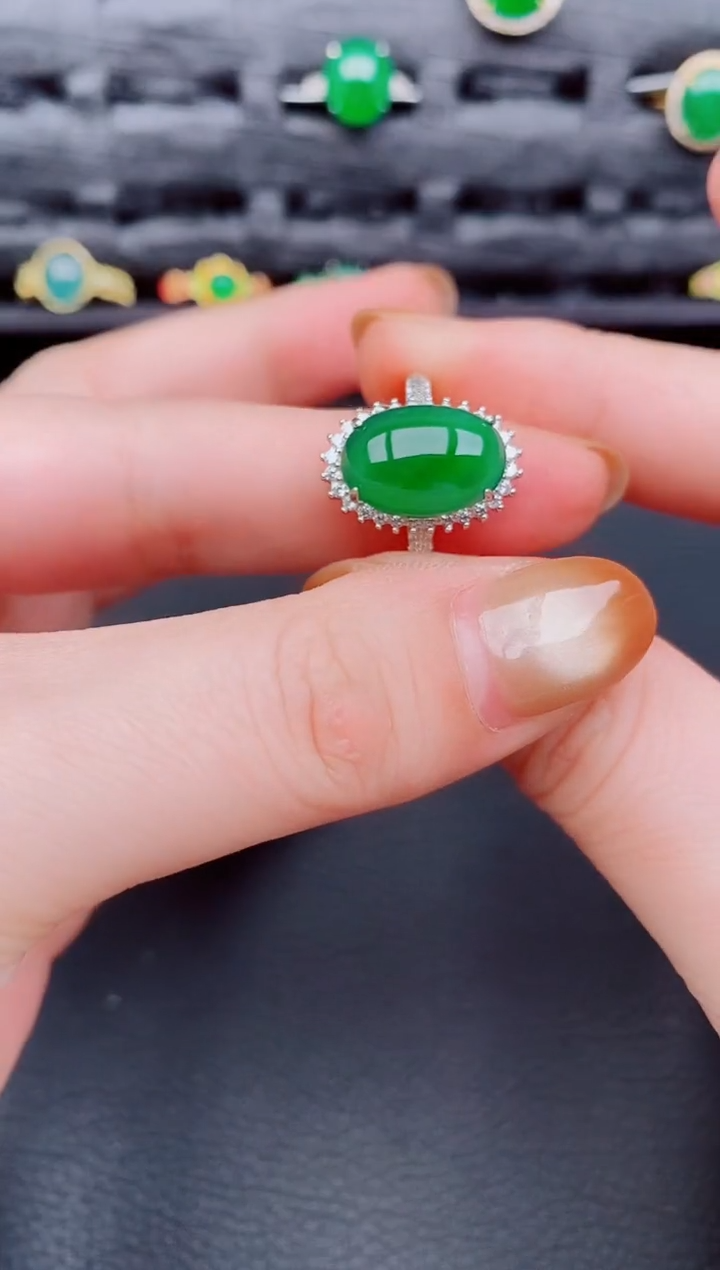 【闪购商品】翡翠戒指银S925镶嵌天然A货翡翠292