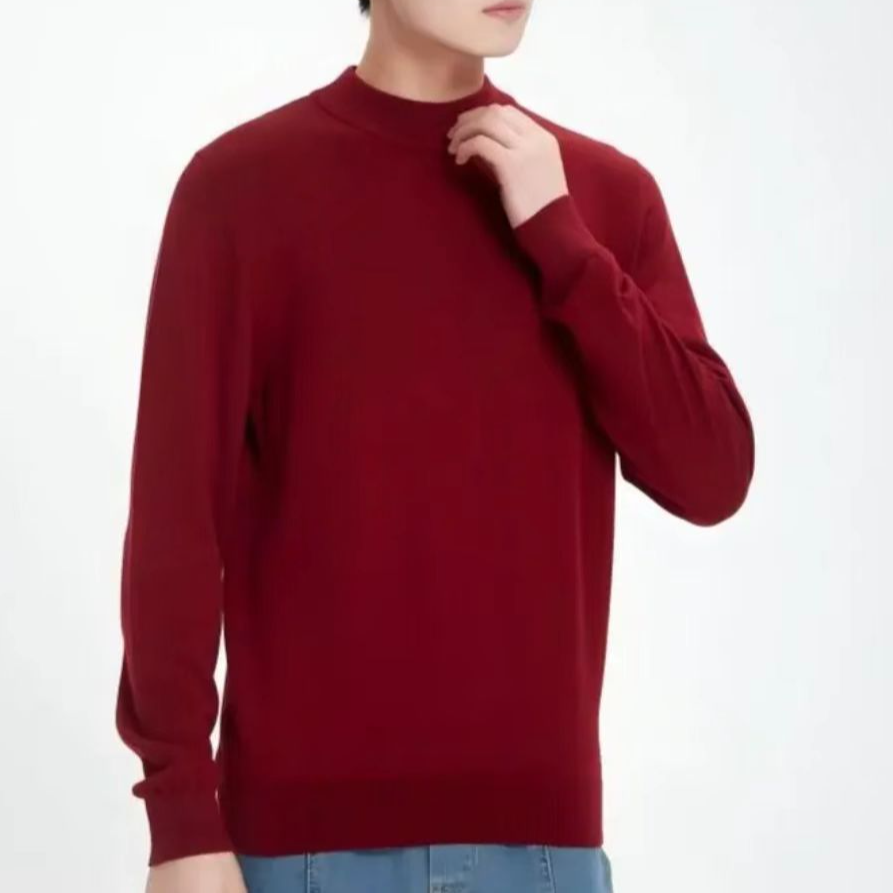 纯色针织保暖绵羊毛半高领套头打的衫男士