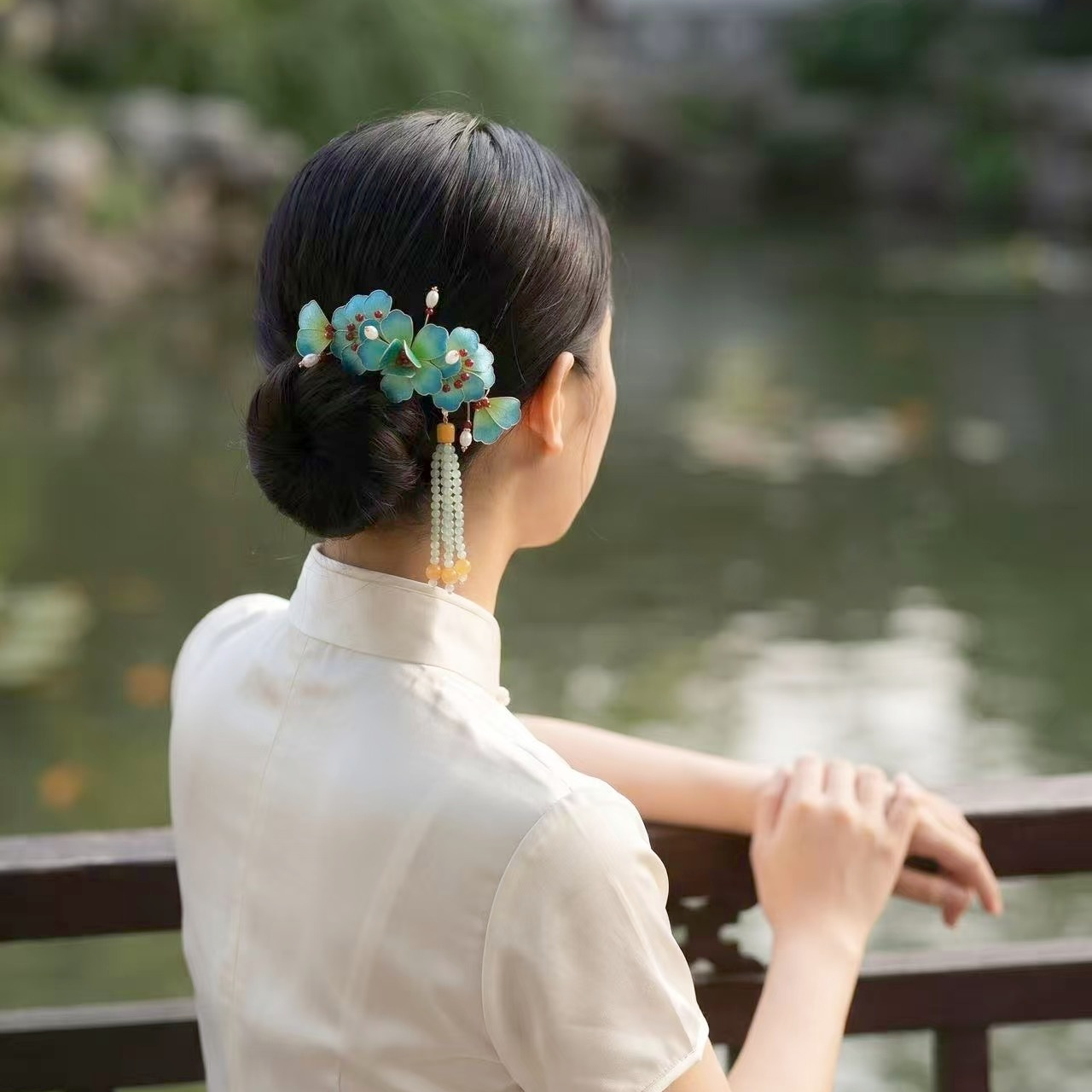 【国色芳华】非遗桑蚕丝绒花边夹手工牡丹花中式百搭千里江山色