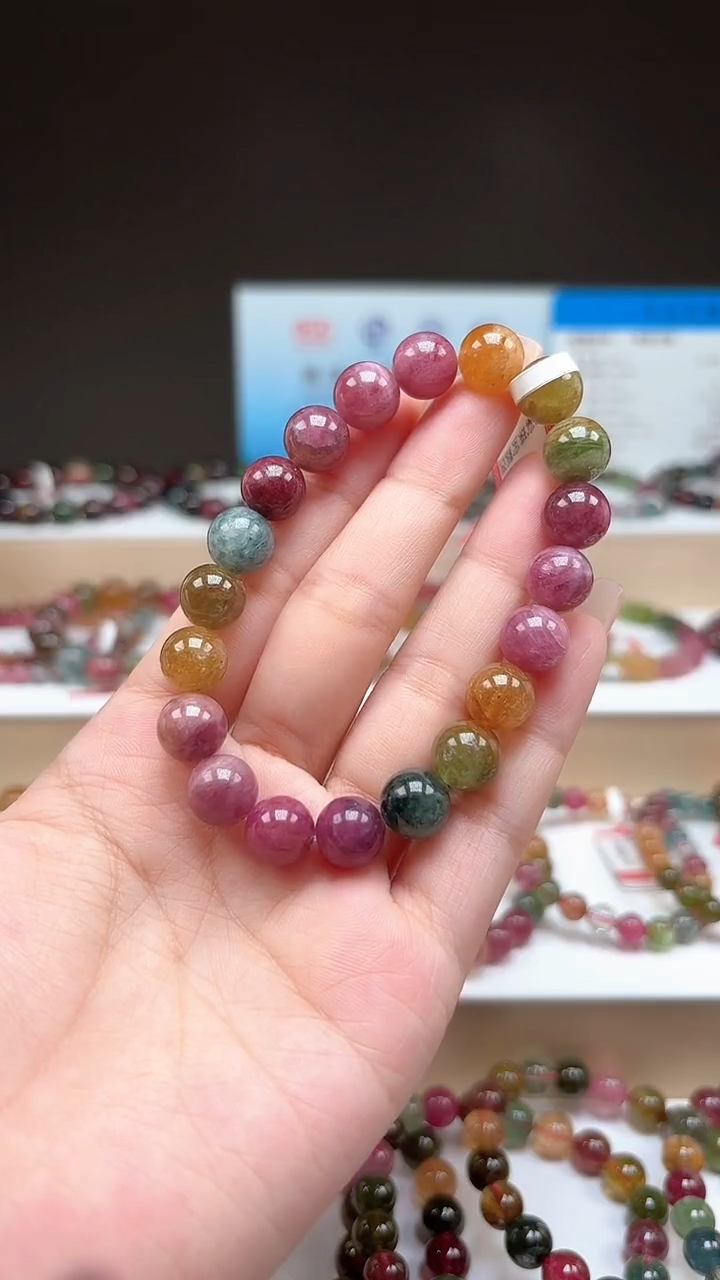 【闪购商品】碧玺手串未镶嵌9.8mm明亮彩虹色高阶油画体单圈手串